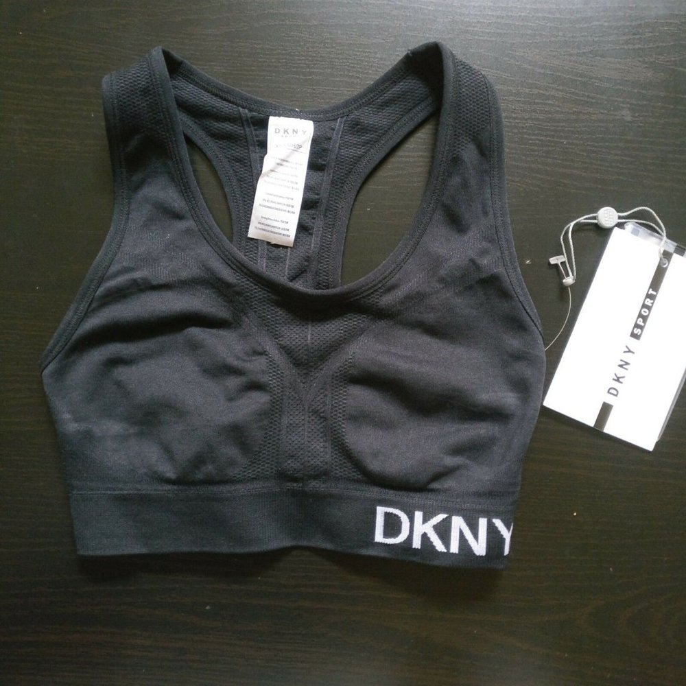 DKNY Black Athletic Sports Bra Racerback Logo XS